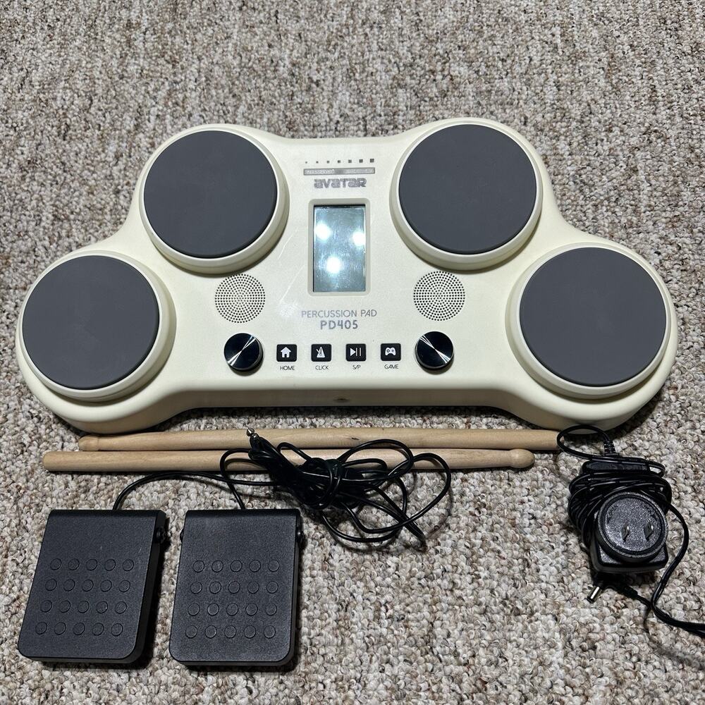 AVATAR PD405 TABLETOP DRUM PERCUSSION PAD Adapter 2 Pedals Drumsticks Works